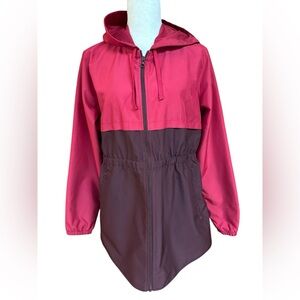 At John’s Bay Hooded Windbreaker Full Zip Pockets Round Hem Adjustable Waist S